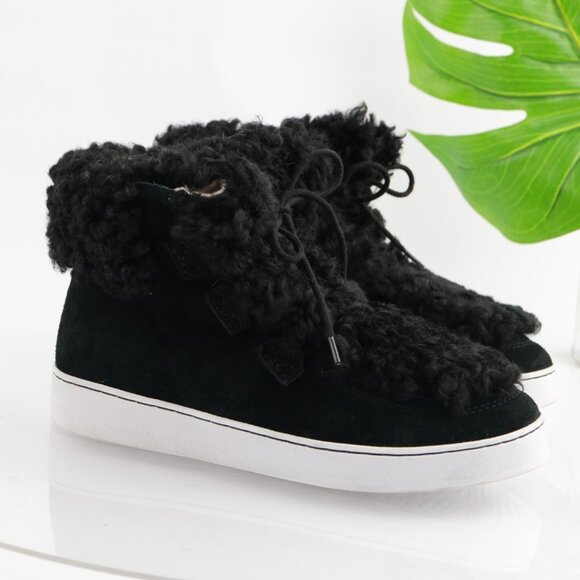 Vionic Womens Oak Boots Size 9 Black Suede Sherpa Lace Up Booties Sneaker Shoes - Picture 11 of 12